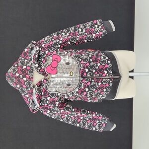 Hello Kitty- Girls Logo Sequined Hoodie - Black/Silver- Sz 2T